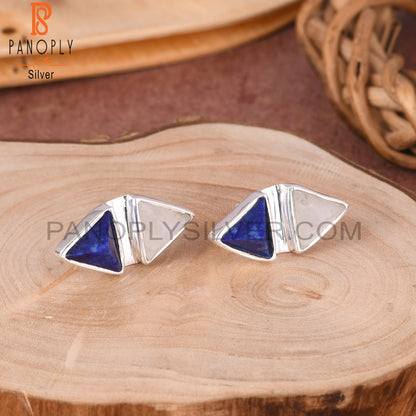 Lapis, Rainbow Moonstone Triangle 925 Sterling Silver Earrings