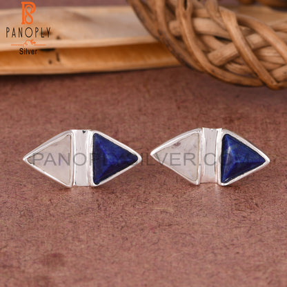 Lapis, Rainbow Moonstone Triangle 925 Sterling Silver Earrings