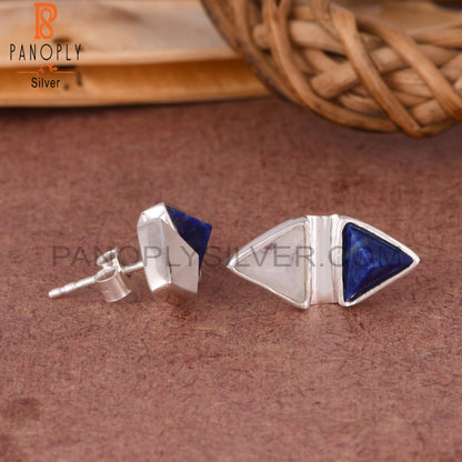 Lapis, Rainbow Moonstone Triangle 925 Sterling Silver Earrings