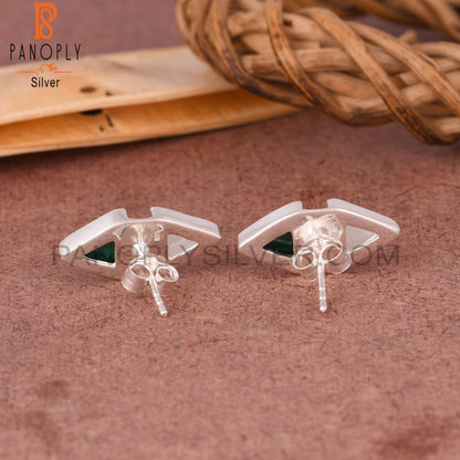 Malachite & Rainbow Moonstonne Triangle 925 Silver Earrings
