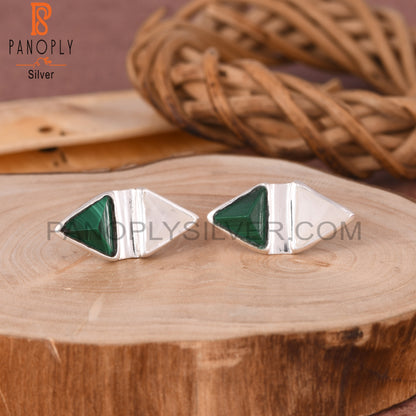 Malachite & Rainbow Moonstonne Triangle 925 Silver Earrings