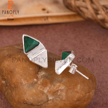 Malachite & Rainbow Moonstonne Triangle 925 Silver Earrings