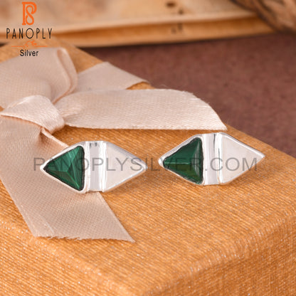 Malachite & Rainbow Moonstonne Triangle 925 Silver Earrings
