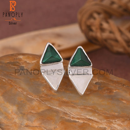 Malachite & Rainbow Moonstonne Triangle 925 Silver Earrings