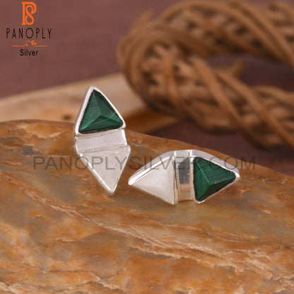 Malachite & Rainbow Moonstonne Triangle 925 Silver Earrings