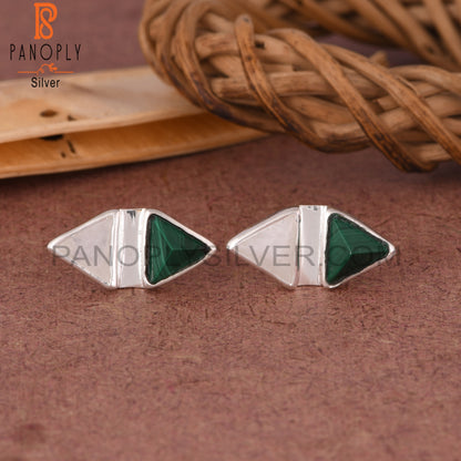 Malachite & Rainbow Moonstonne Triangle 925 Silver Earrings