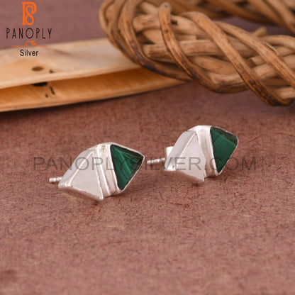 Malachite & Rainbow Moonstonne Triangle 925 Silver Earrings