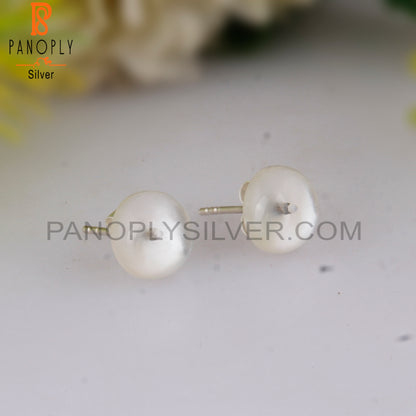 Doublet Mother Of Pearl Round Shape 925 Silver Earrings