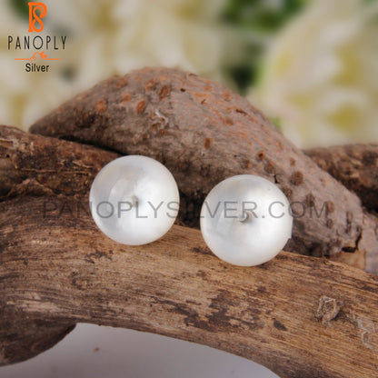 Doublet Mother Of Pearl Round Shape 925 Silver Earrings