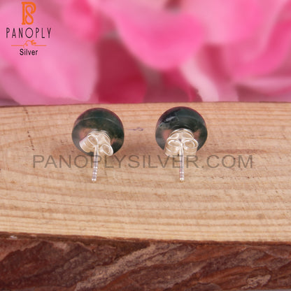 Moss Agate Round Shape 925 Sterling Silver Earrings