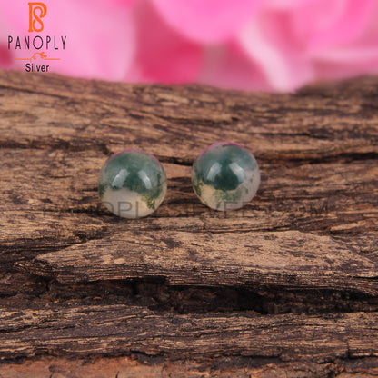 Moss Agate Round Shape 925 Sterling Silver Earrings