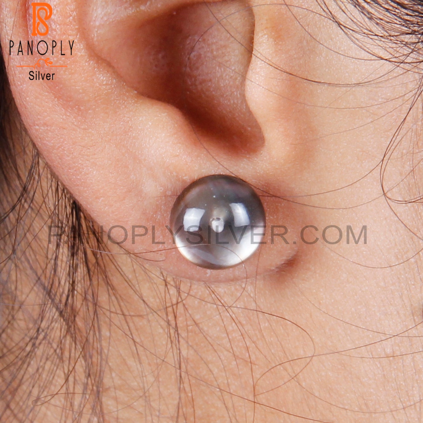 Doublet Gray Mop Crystal Round 925 Silver Earrings Studs