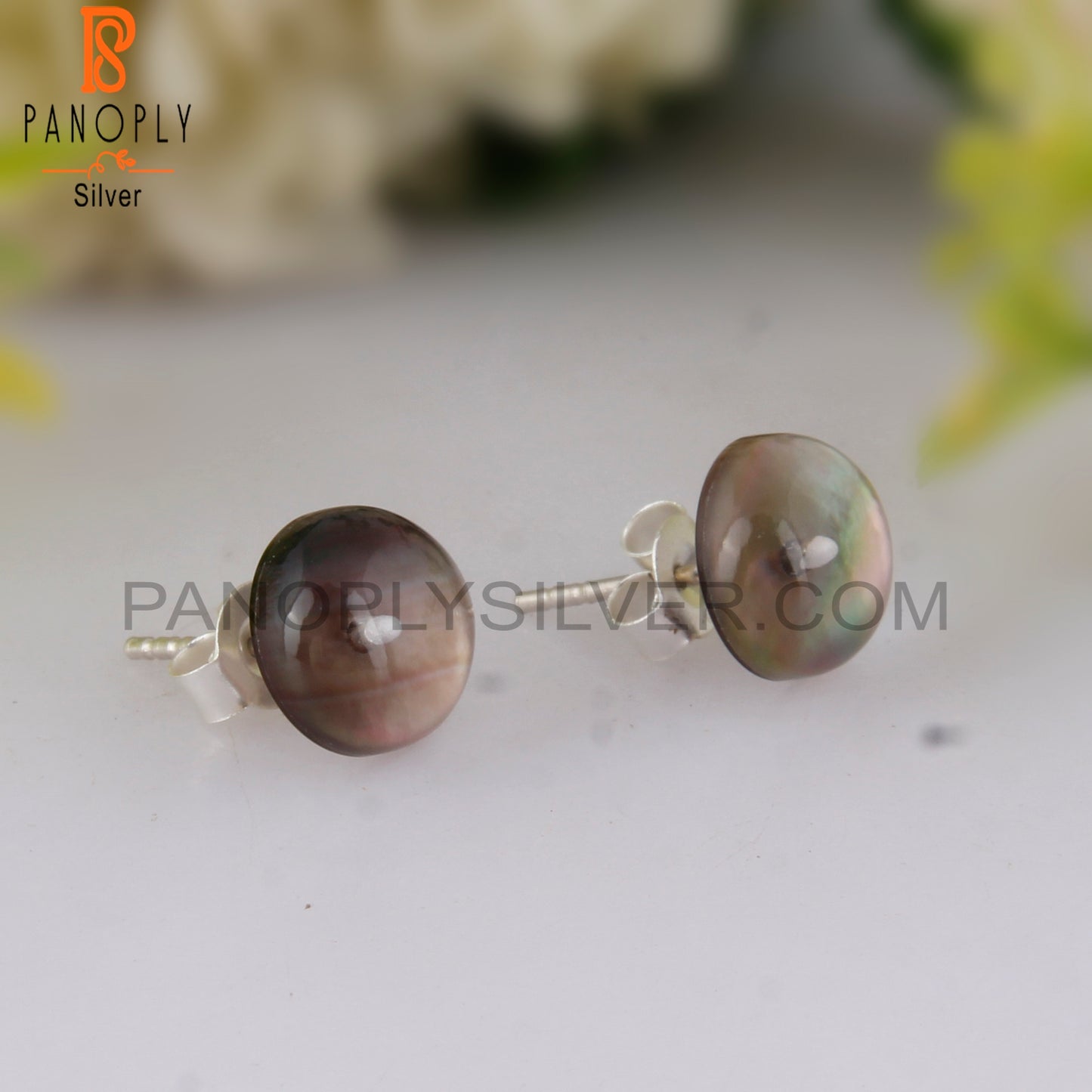 Doublet Gray Mop Crystal Round 925 Silver Earrings Studs