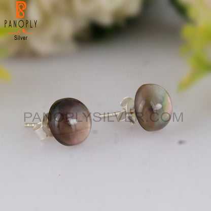 Doublet Gray Mop Crystal Round 925 Silver Earrings Studs