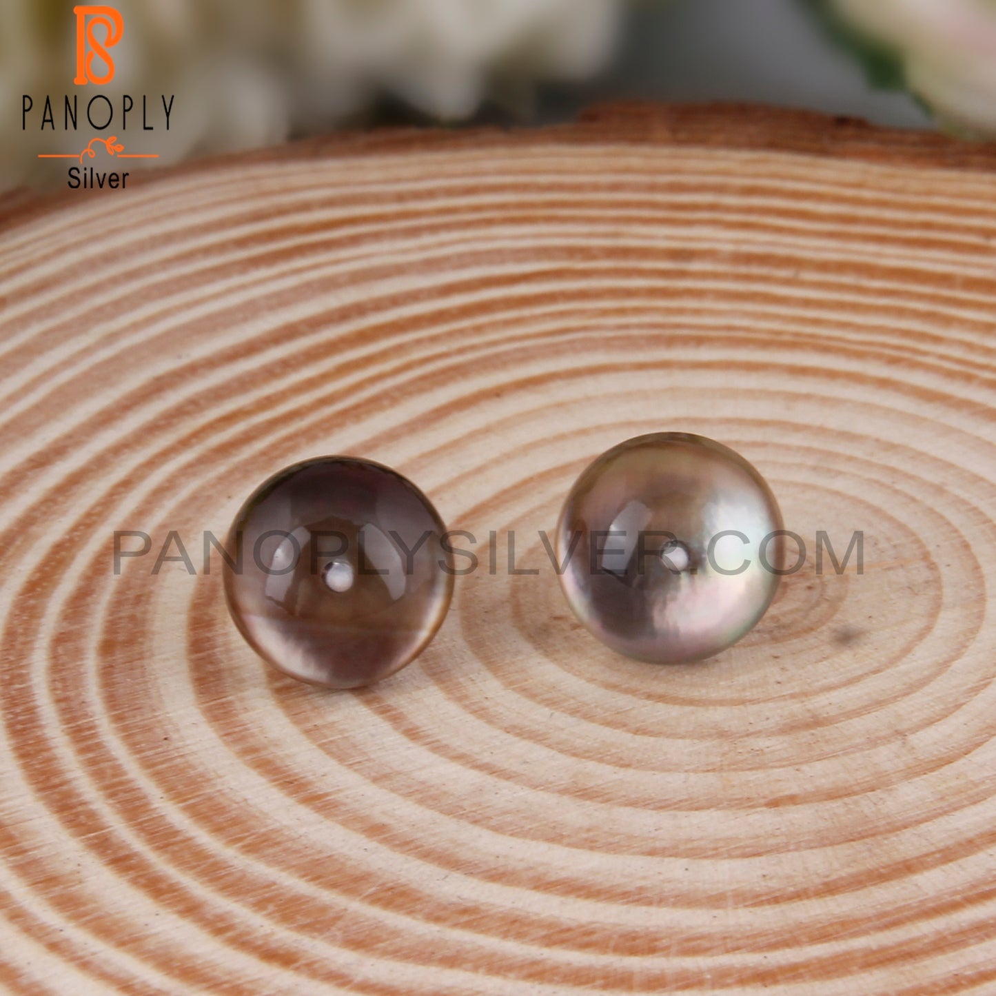 Doublet Gray Mop Crystal Round 925 Silver Earrings Studs