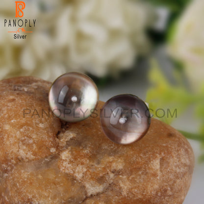 Doublet Gray Mop Crystal Round 925 Silver Earrings Studs