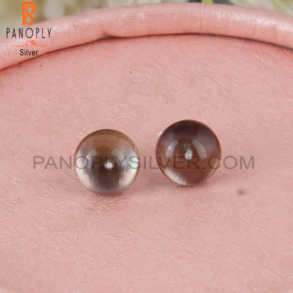 Doublet Gray Mop Crystal Round 925 Silver Earrings Studs