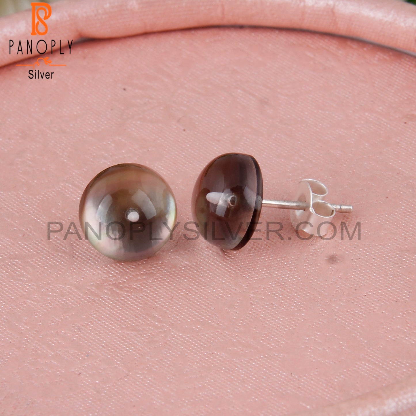 Doublet Gray Mop Crystal Round 925 Silver Earrings Studs