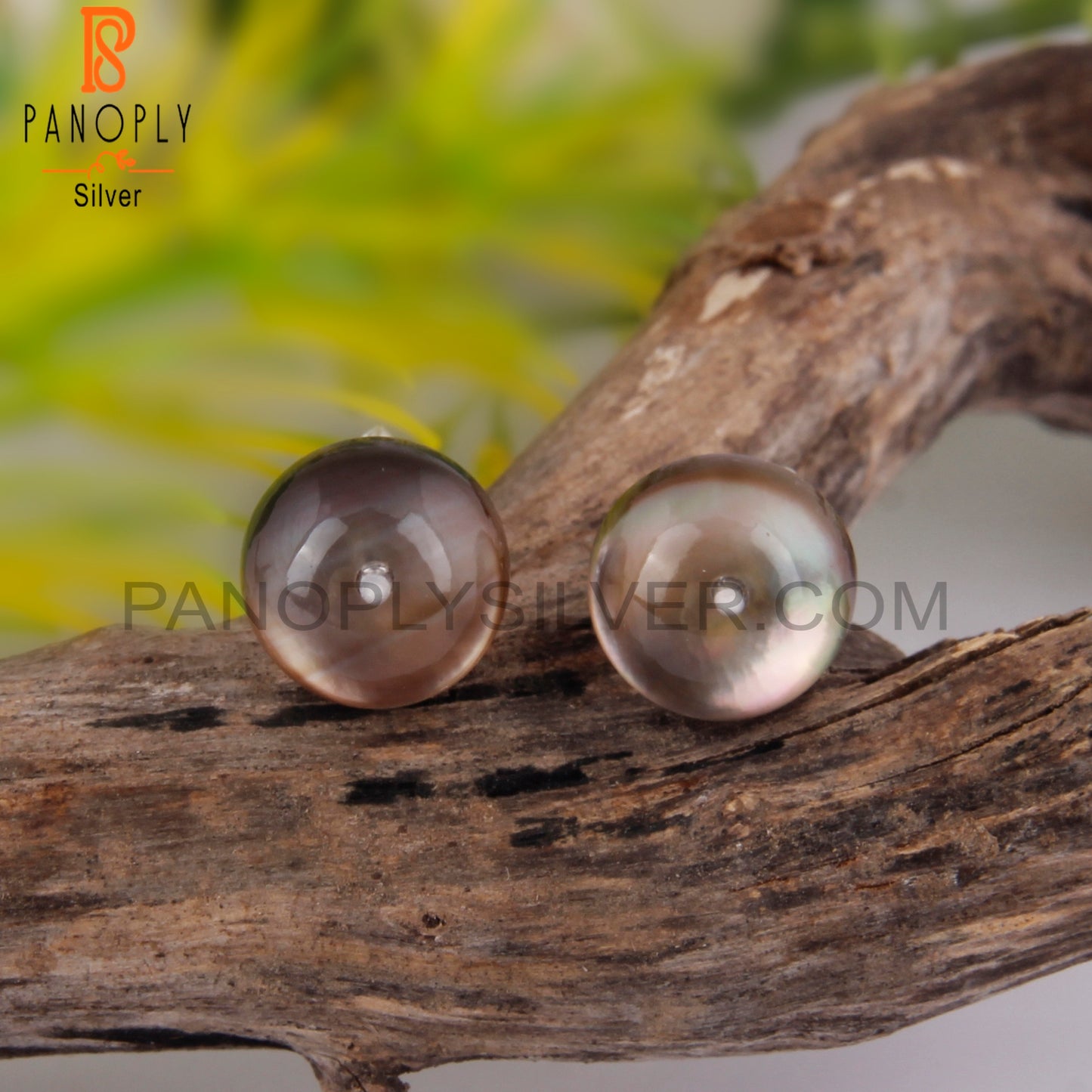 Doublet Gray Mop Crystal Round 925 Silver Earrings Studs