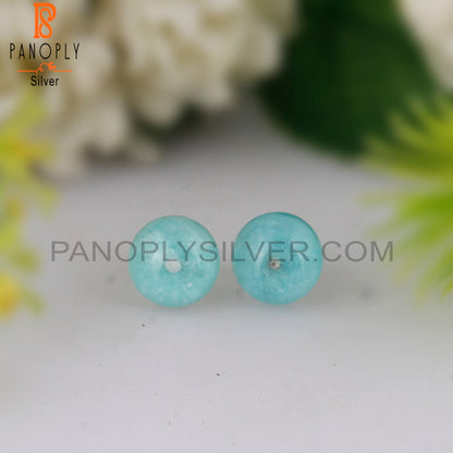 Doublet Amazonite Crystal Round Shape 925 Silver Earrings