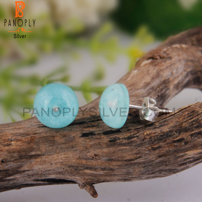 Doublet Amazonite Crystal Round Shape 925 Silver Earrings