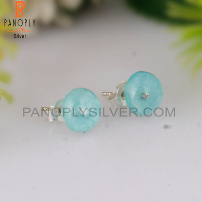 Doublet Amazonite Crystal Round Shape 925 Silver Earrings