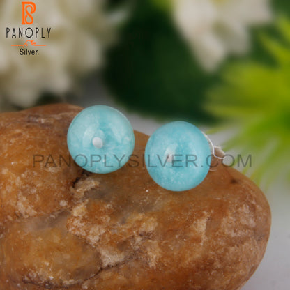 Doublet Amazonite Crystal Round Shape 925 Silver Earrings