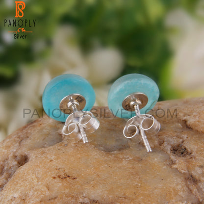 Doublet Amazonite Crystal Round Shape 925 Silver Earrings