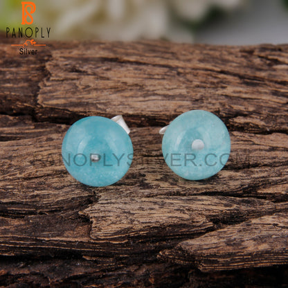 Doublet Amazonite Crystal Round Shape 925 Silver Earrings