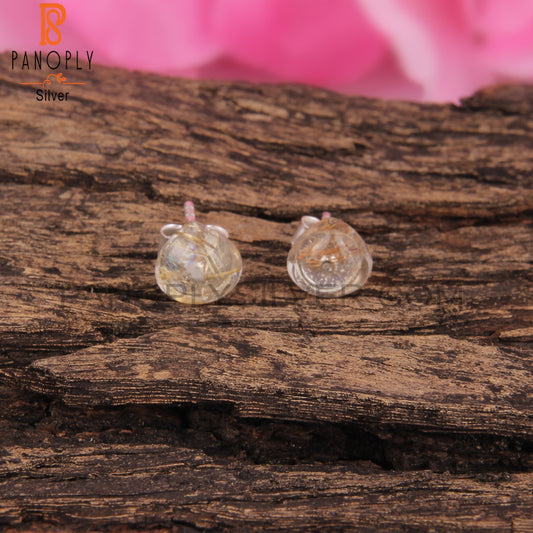 Golden Rutile Round 925 Sterling Silver Earrings