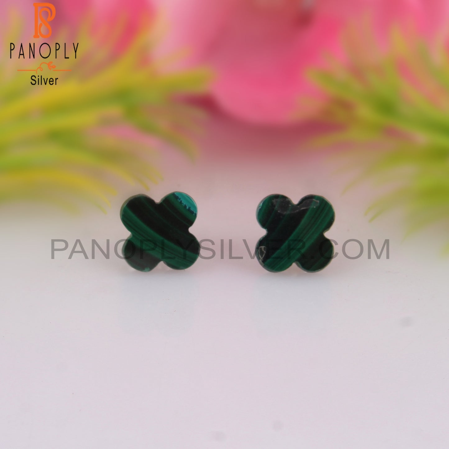 Malachite Flower Shape 925 Sterling Silver Floral Earrings
