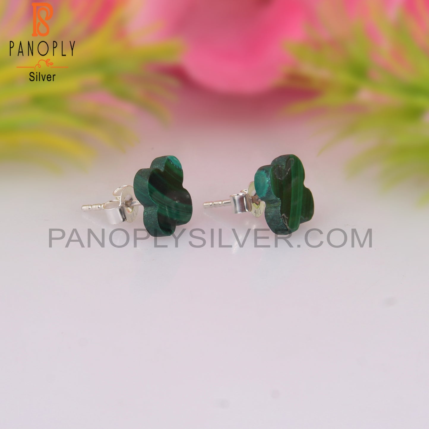 Malachite Flower Shape 925 Sterling Silver Floral Earrings