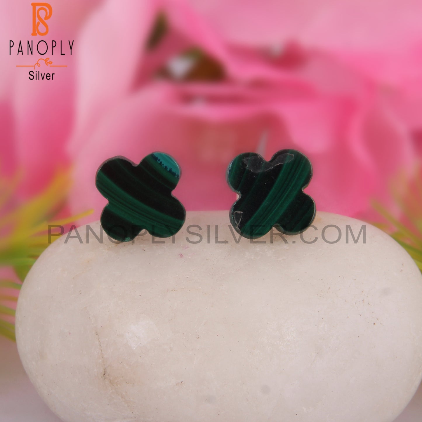 Malachite Flower Shape 925 Sterling Silver Floral Earrings