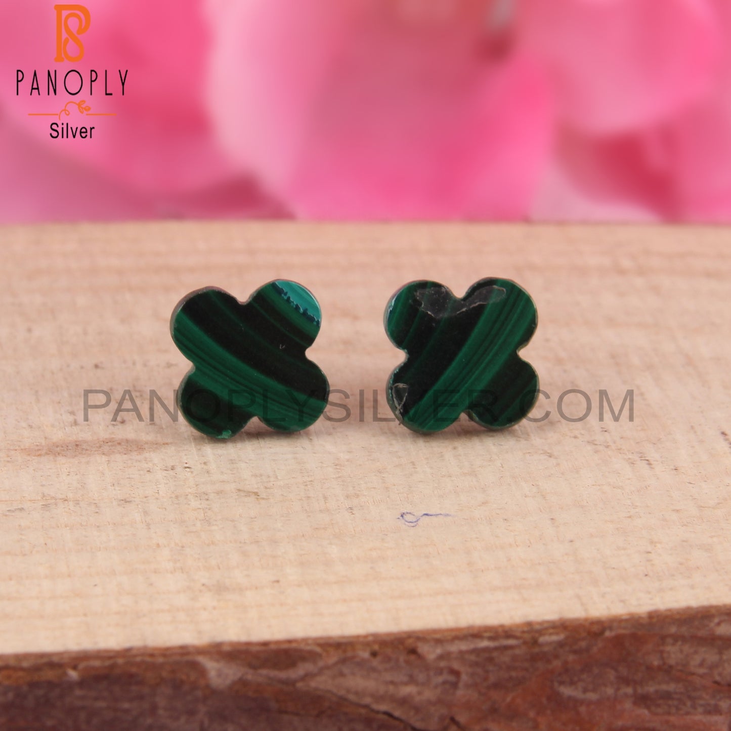 Malachite Flower Shape 925 Sterling Silver Floral Earrings