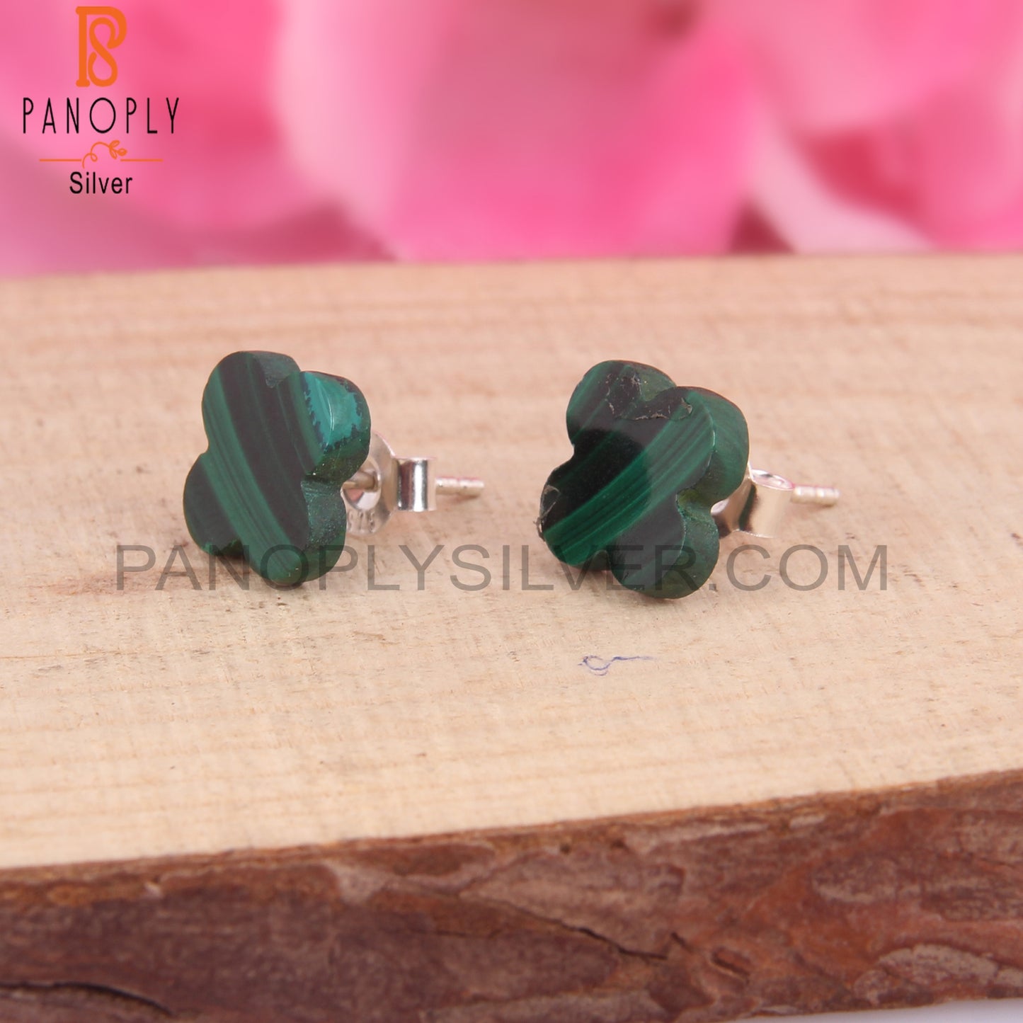 Malachite Flower Shape 925 Sterling Silver Floral Earrings