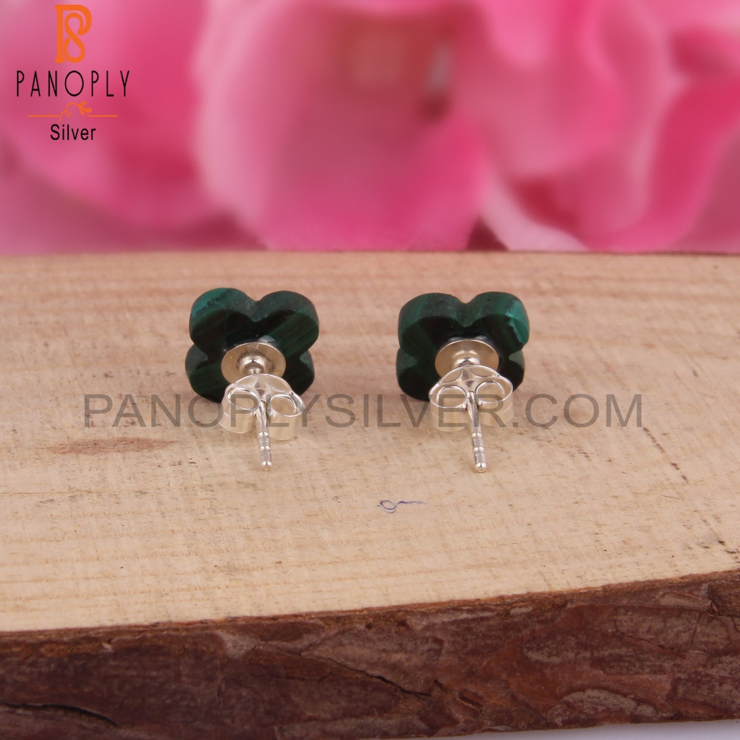 Malachite Flower Shape 925 Sterling Silver Floral Earrings