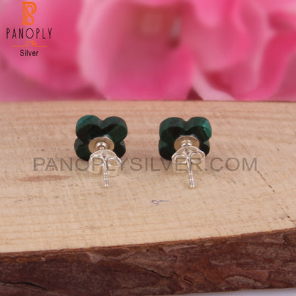 Malachite Flower Shape 925 Sterling Silver Floral Earrings