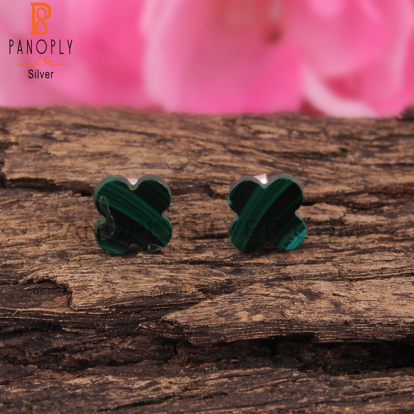 Malachite Flower Shape 925 Sterling Silver Floral Earrings