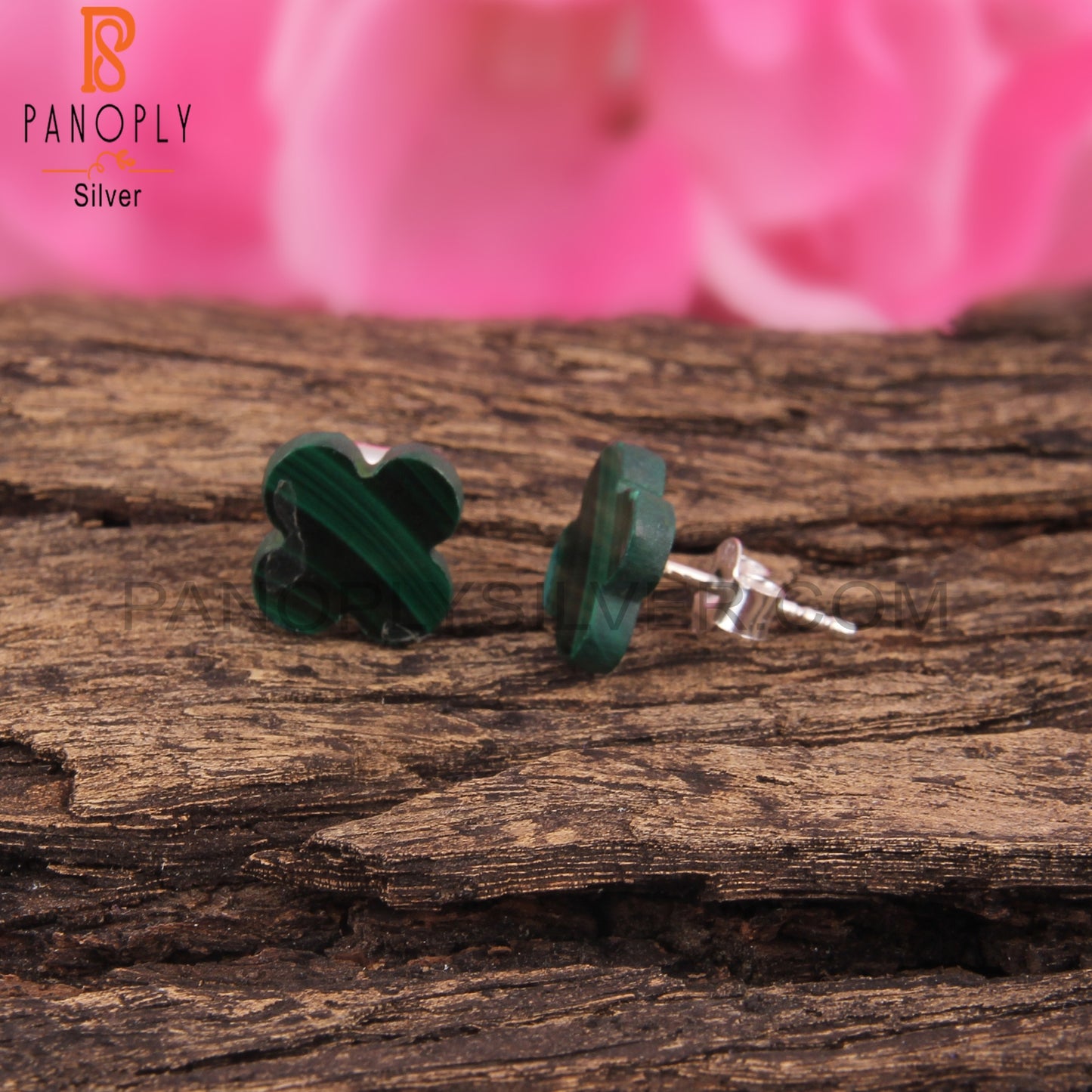 Malachite Flower Shape 925 Sterling Silver Floral Earrings