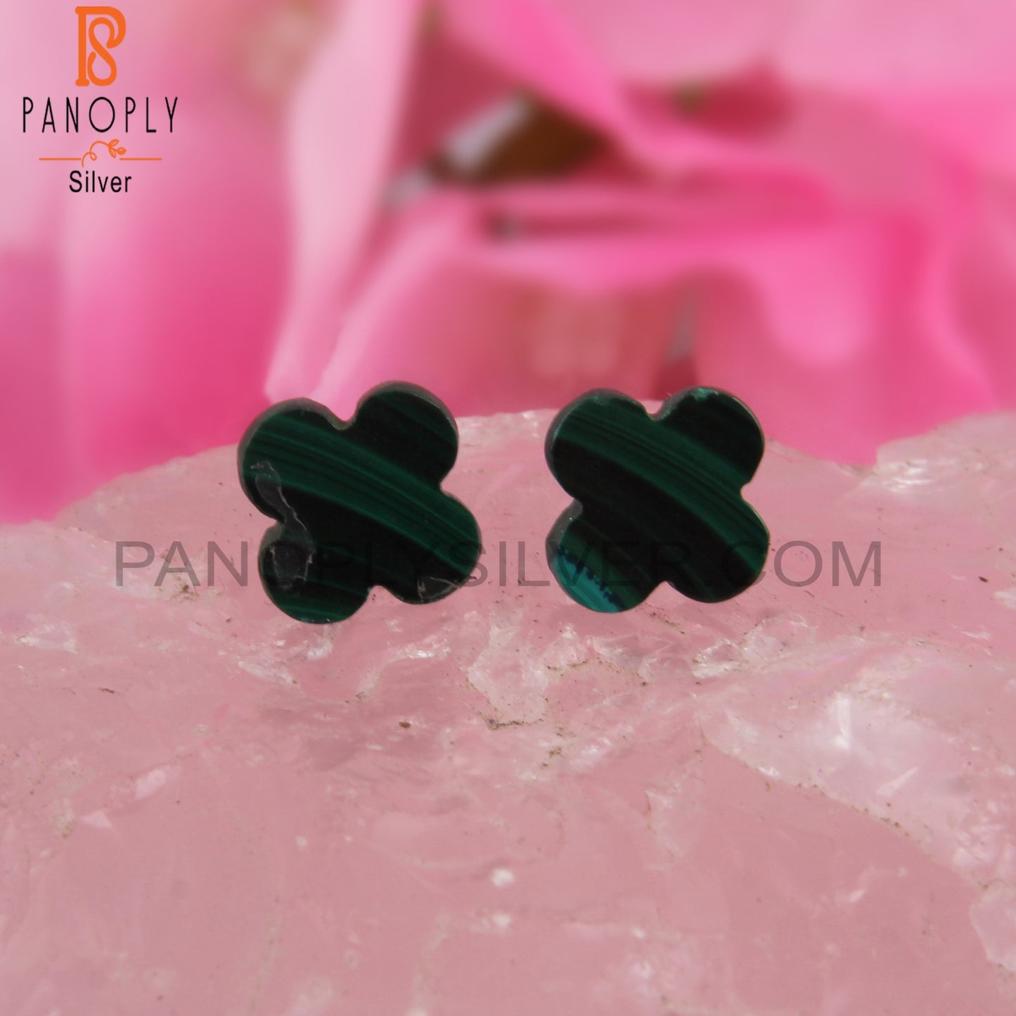 Malachite Flower Shape 925 Sterling Silver Floral Earrings