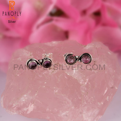 Amethyst Round Shape 925 Sterling Silver Earrings