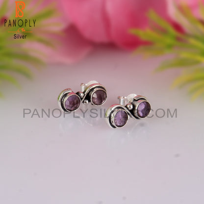 Amethyst Round Shape 925 Sterling Silver Earrings