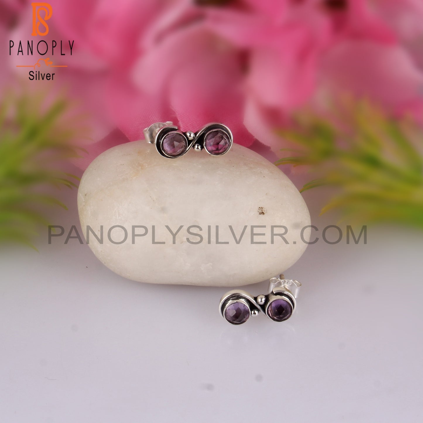 Amethyst Round Shape 925 Sterling Silver Earrings