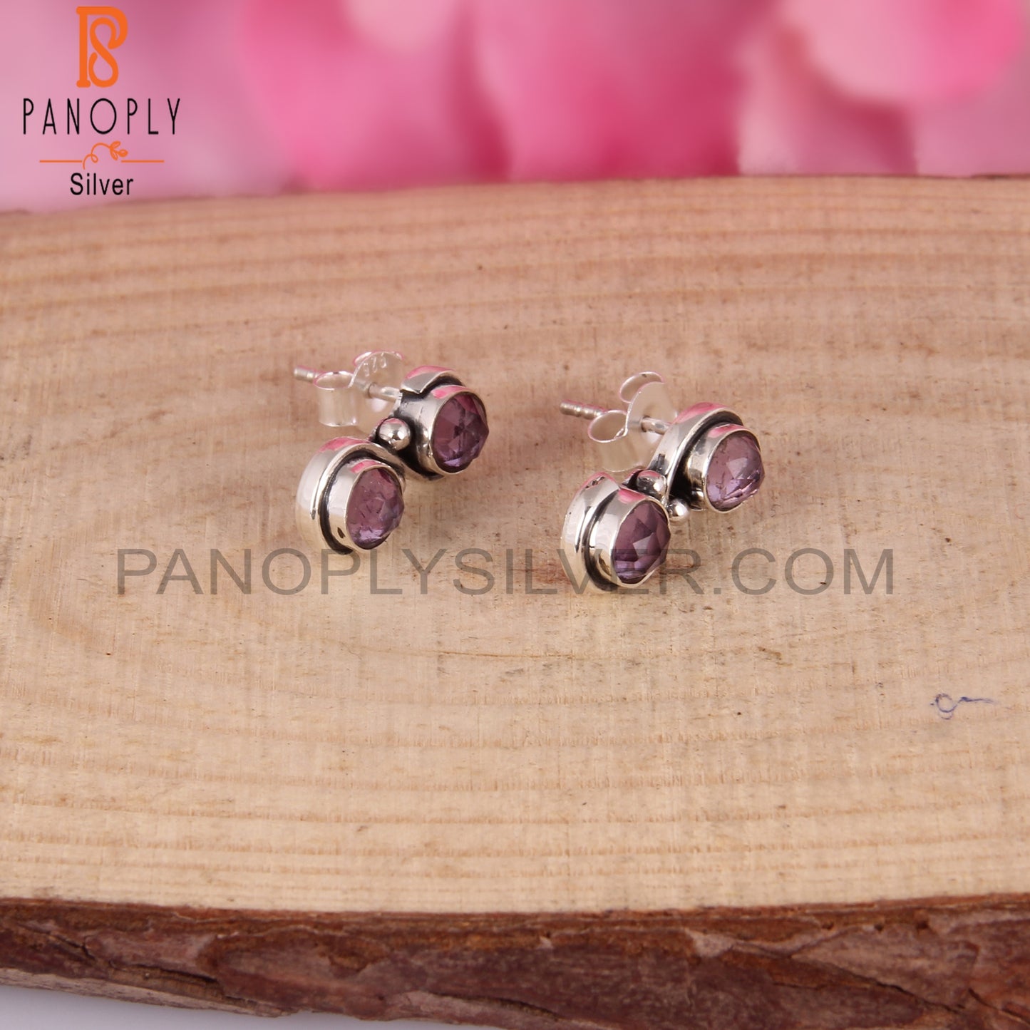 Amethyst Round Shape 925 Sterling Silver Earrings