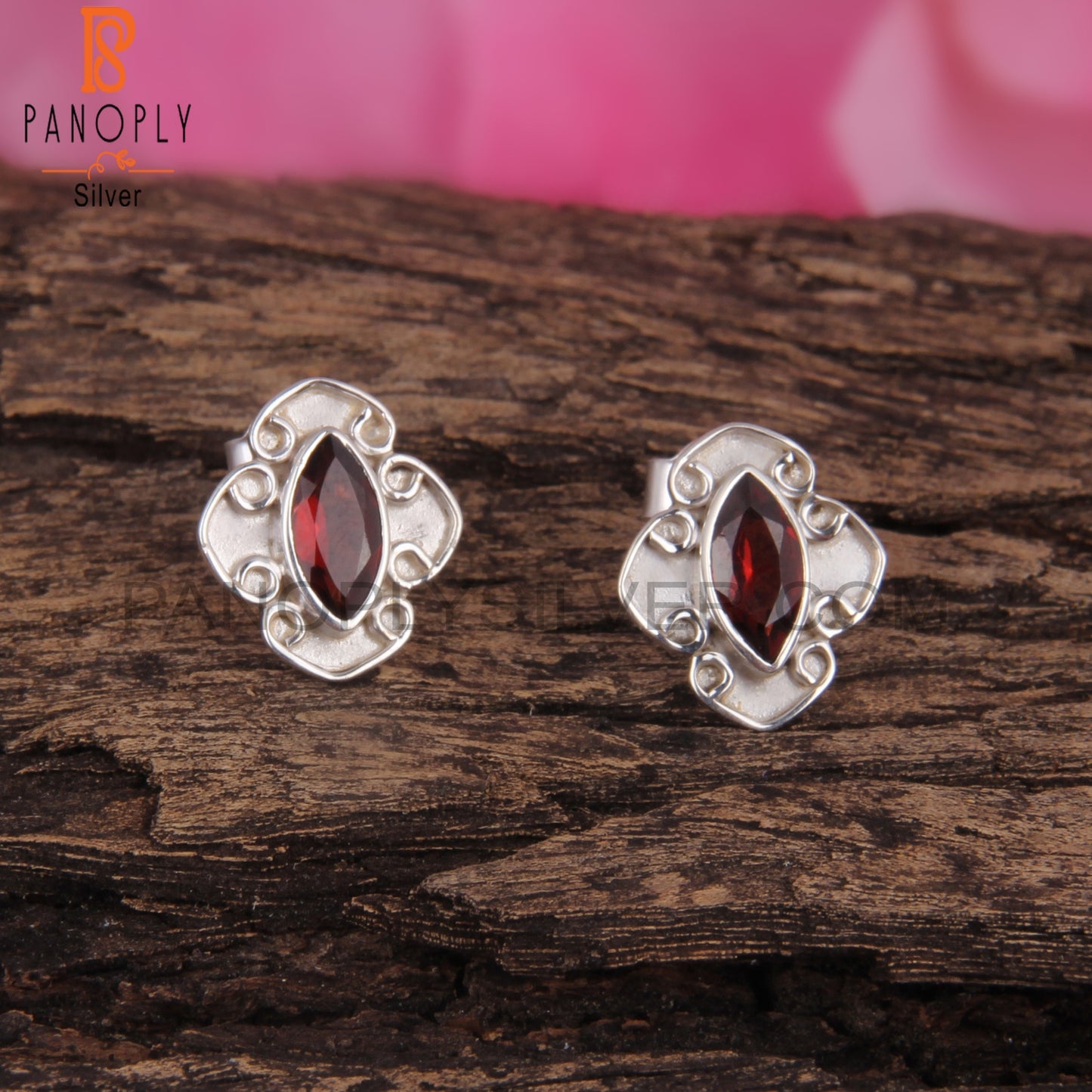 Garnet Marquise 925 Sterling Silver Earrings
