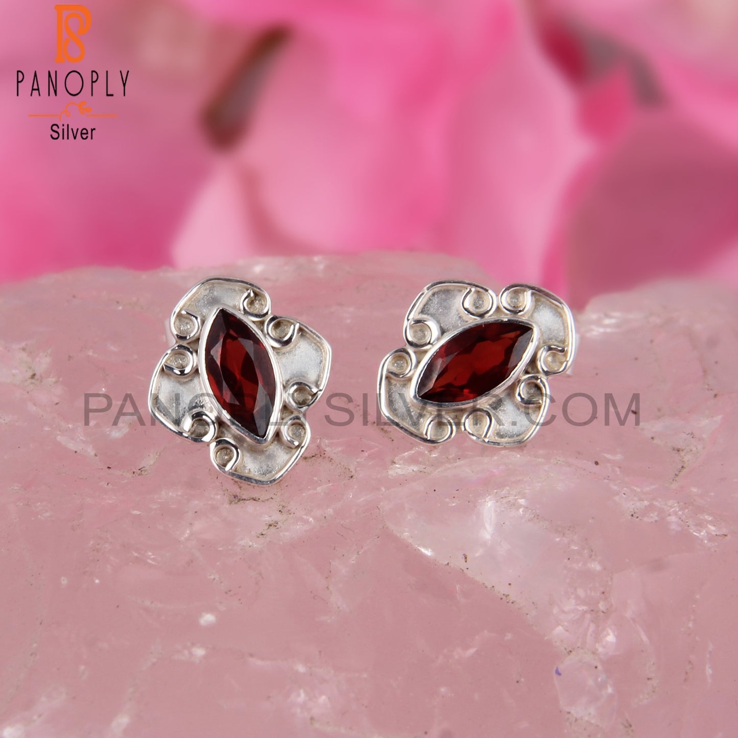 Garnet Marquise 925 Sterling Silver Earrings