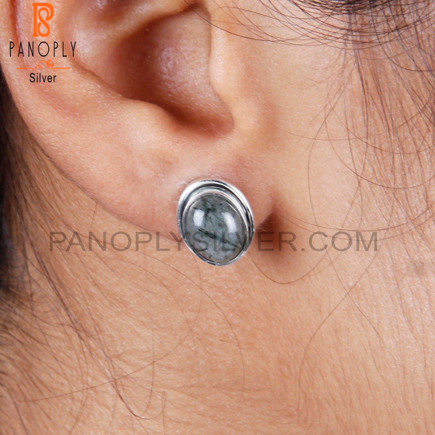 Hypoallergenic Black Rutile Oval 925 Silver Earrings