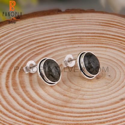 Hypoallergenic Black Rutile Oval 925 Silver Earrings