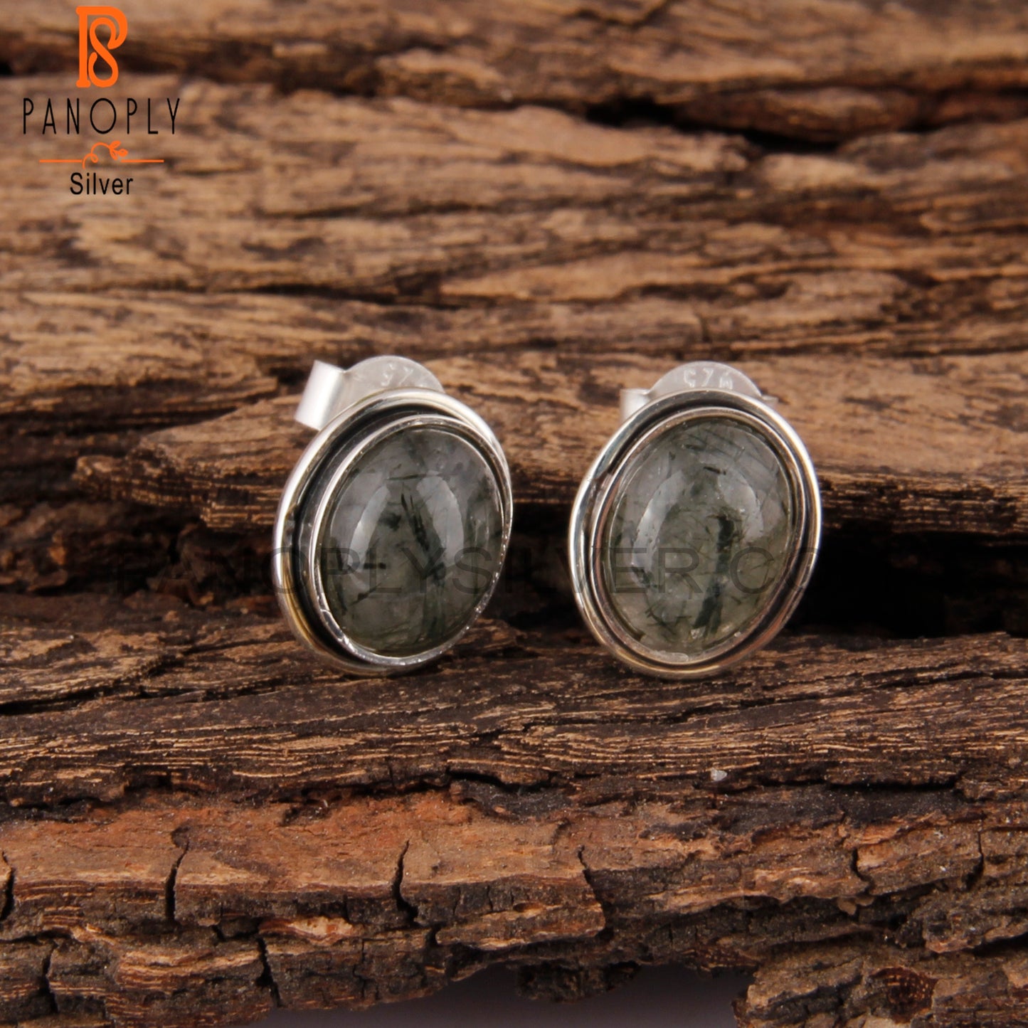 Hypoallergenic Black Rutile Oval 925 Silver Earrings