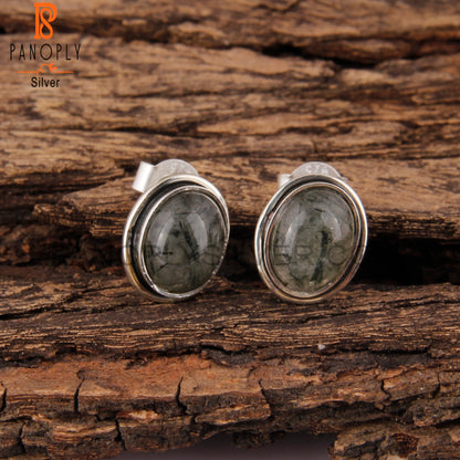 Hypoallergenic Black Rutile Oval 925 Silver Earrings